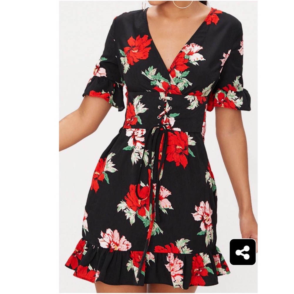 Black Corset Floral Swing Dress